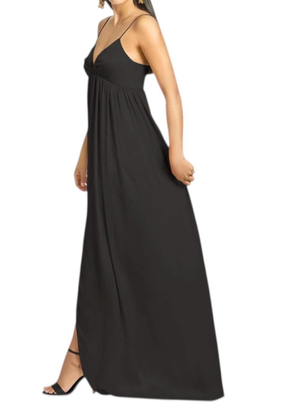 NWT SACHIN + BABI Black Sleeveless V-Neck Empire Waist Slit Dress Gown Size 8